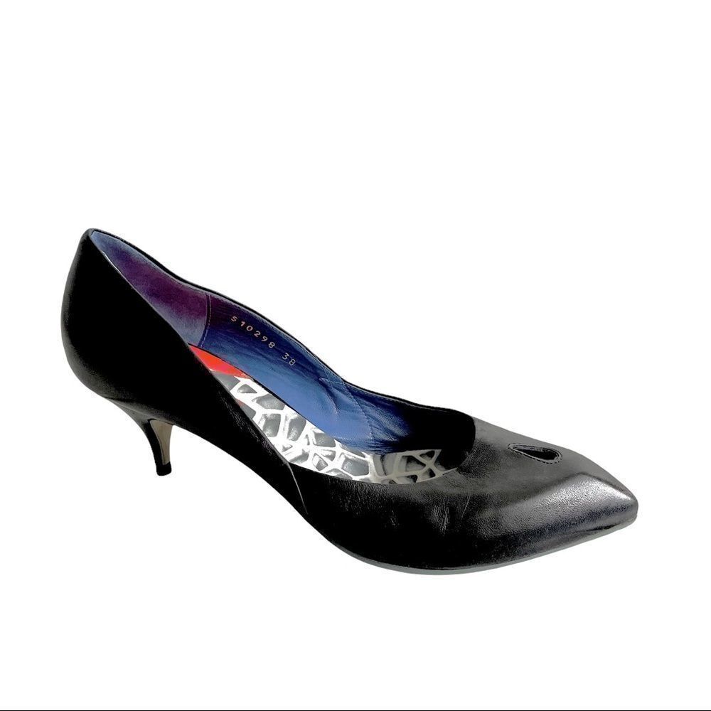 STEVEN VENEZIA Black Leather Pointy Toe Pumps Heels Shoes Handmade In Italy 38